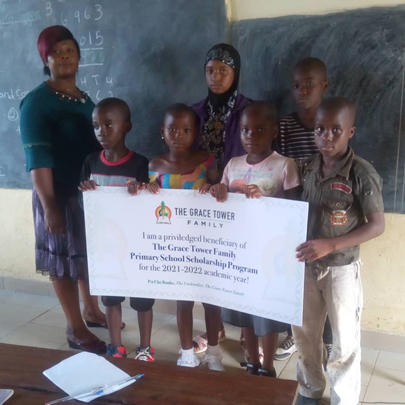 Grace Tower Family scholarship beneficiaries in classroom