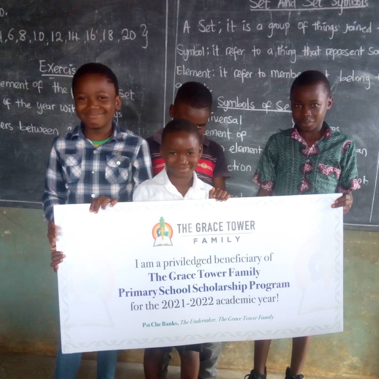 Grace Tower Family scholarship beneficiaries in classroom