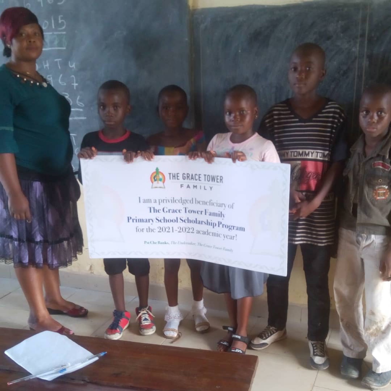 Grace Tower Family scholarship beneficiaries in classroom