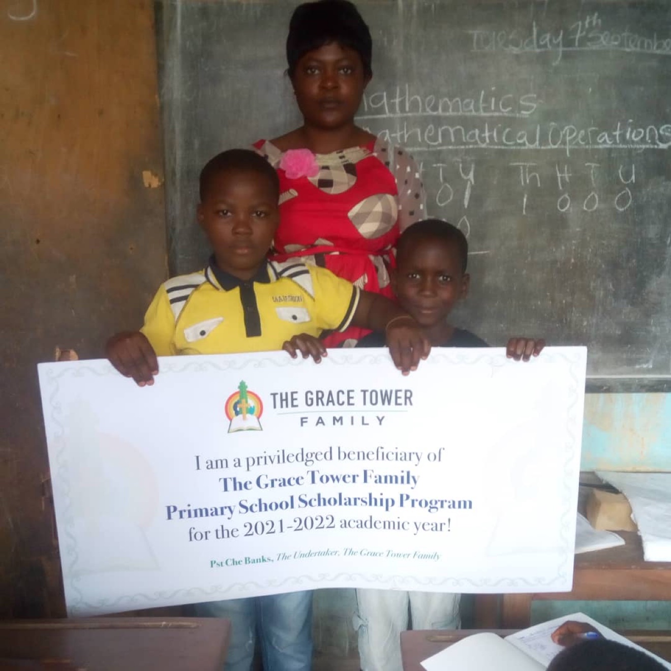 Grace Tower Family scholarship beneficiaries in classroom