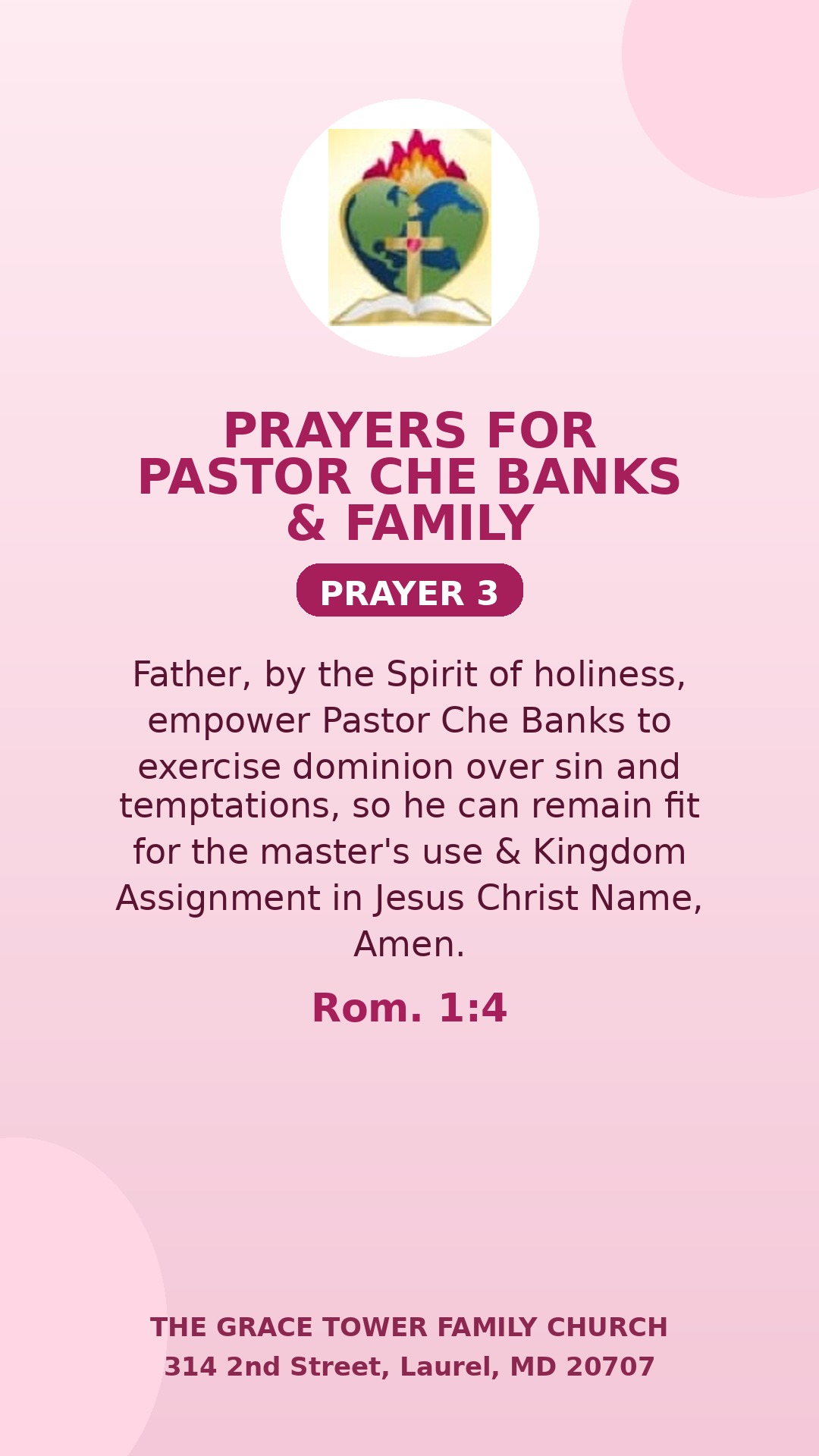Prayer for Pastor Che Banks and family — card 3