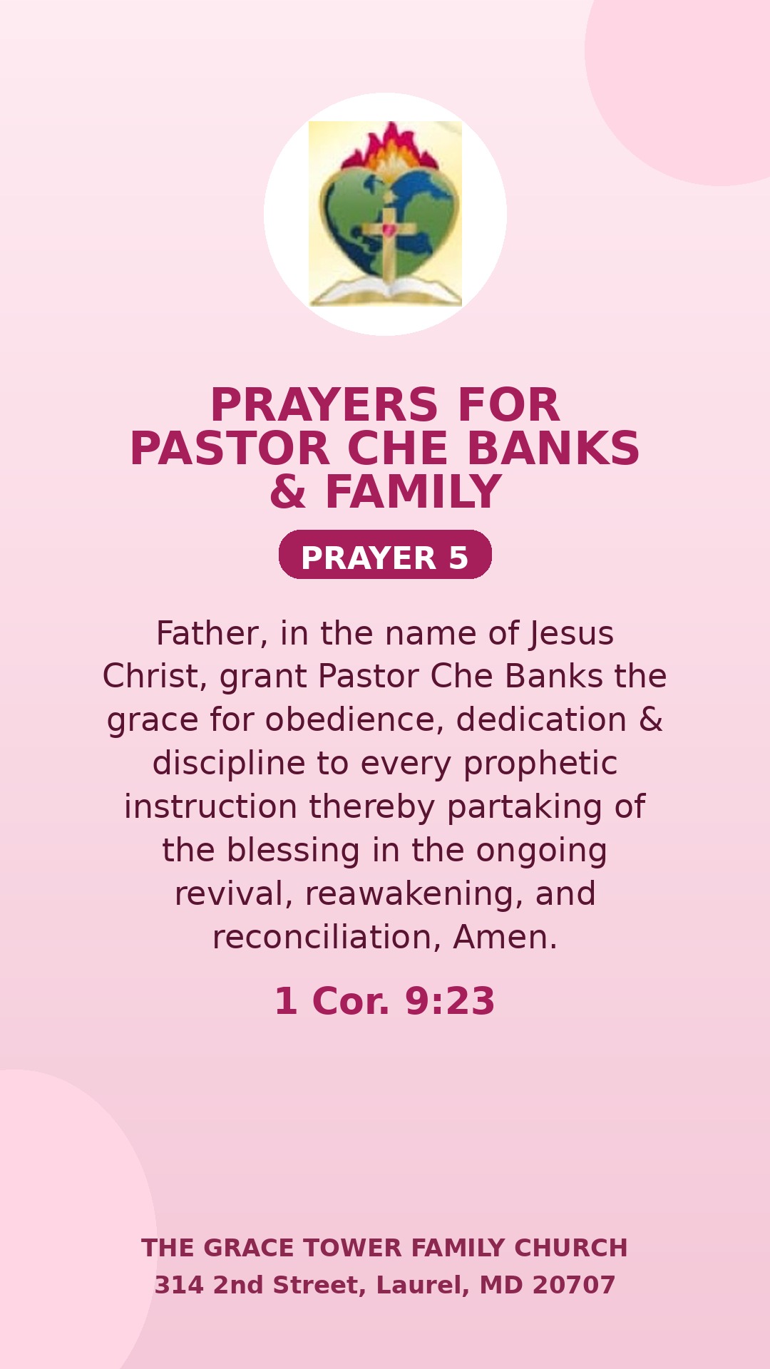 Prayer for Pastor Che Banks and family — card 5